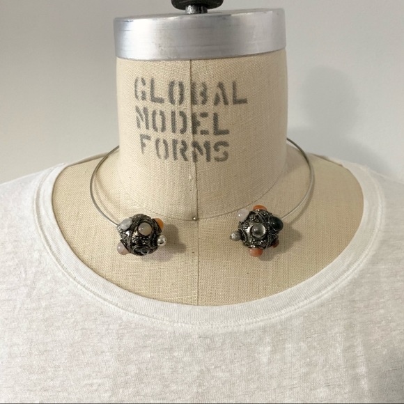 Silvertone Gem Artisan Wire Open Choker Necklace - Picture 4 of 10